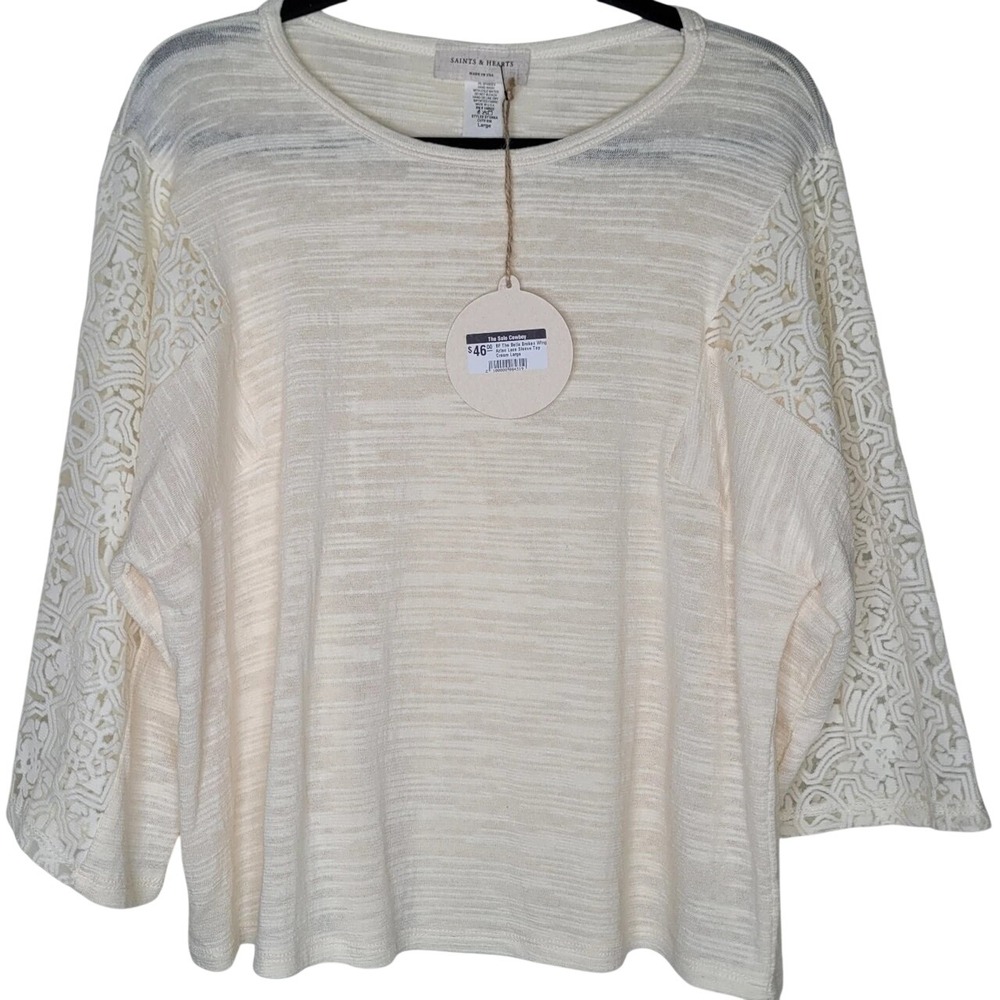 Saints & Hearts L Bella Broken Wing Aztec Lace Sleeve Cream Top Boho‎ Western